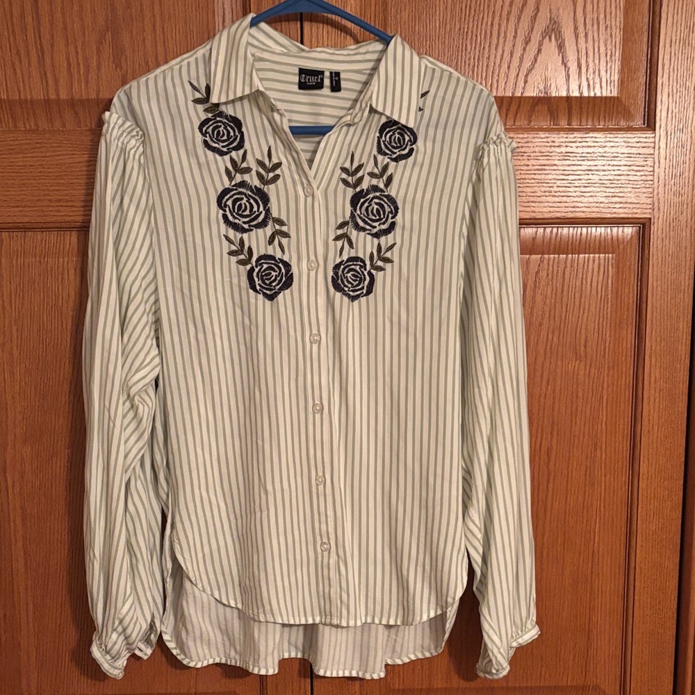 Cruel Girl Striped White and Black Embroidered Top